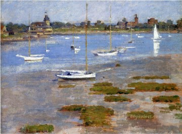 風景 Painting - ロータイド リバーサイド ヨット クラブ 印象派ボート セオドア ロビンソンの風景